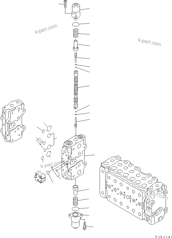 Komatsu parts book diagram for PC350-6 S/N 10001-UP: MAIN VALVE (2-ACTUATOR) (13/15) (ATTACHMENT LINE LESS)
