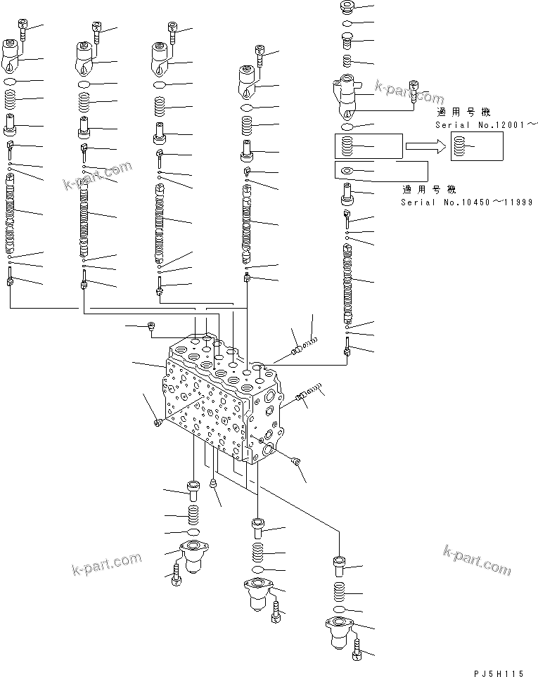 Komatsu parts book diagram for PC350-6 S/N 10001-UP: MAIN VALVE (2-ACTUATOR) (1/15)(#10450-)