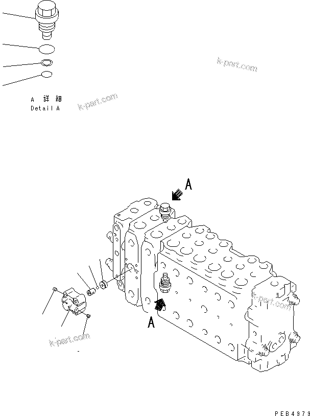 Komatsu parts book diagram for PC350-6 S/N 10001-UP: MAIN VALVE (2-ACTUATOR) (15/15)(#10450-)