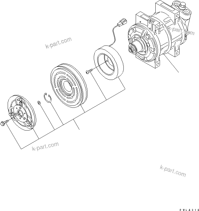 Komatsu parts book diagram for PC350-6 S/N 10001-UP: AIR COMPRESSOR UNIT (FOR AIR CONDITIONER)(#12001-)
