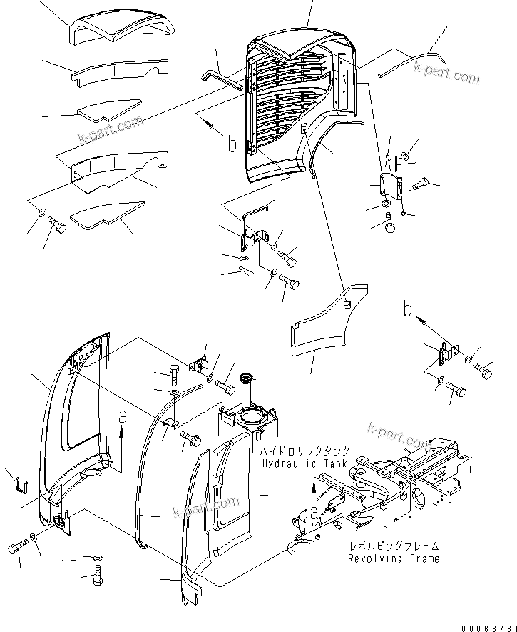 Komatsu parts book diagram for PC35MR-3(JPN)-FOR CAB S/N 15001-UP: RIGHT SIDE COVER (1/2) (WITH AIR CONDITIONER)