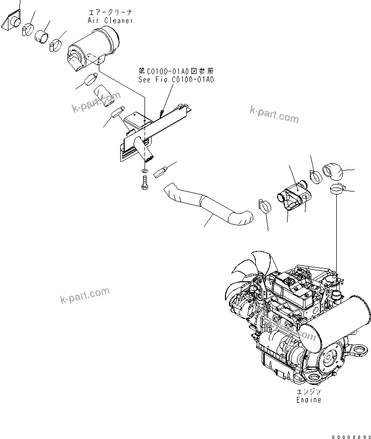 Komatsu parts book diagram for PC35MR-2-B S/N 5001-UP: AIR CLEANER RELATED PARTS (SINGLE ELEMENT)