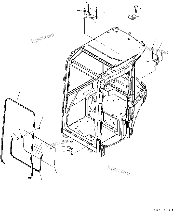 Komatsu parts book diagram for PC35MR-2-B S/N 5001-UP: OPERATOR'S CAB (3/8) (FRONT LOWER GLASS)