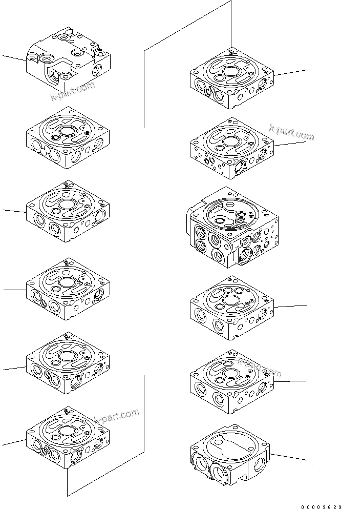 Komatsu parts book diagram for PC35MR-2-B S/N 5001-UP: MAIN VALVE (9-VALVE) (1/22)