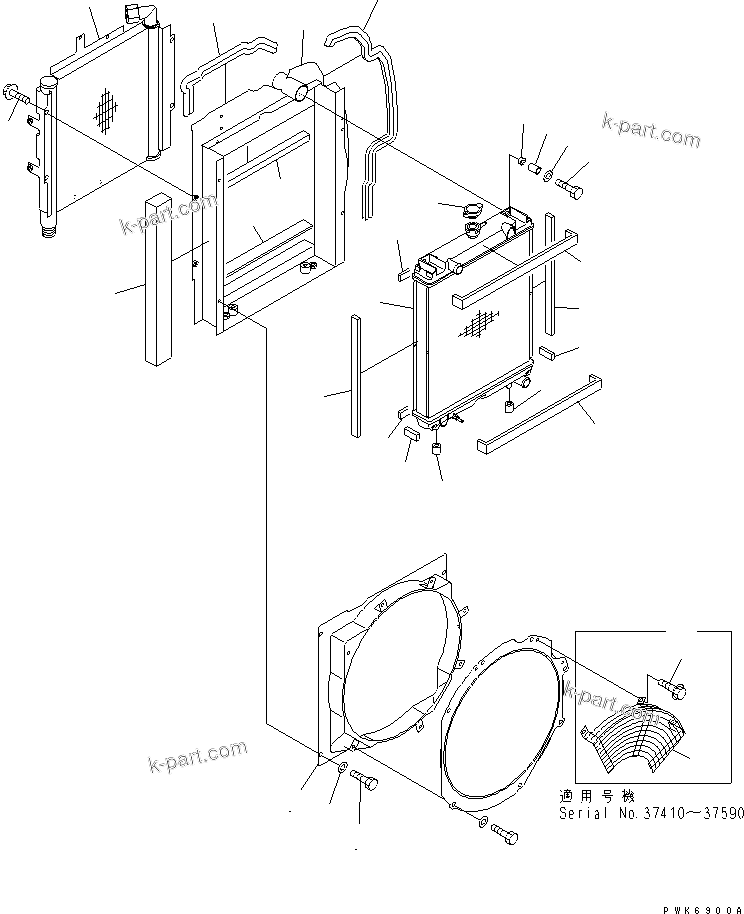 Komatsu parts book diagram for PC35R-8 S/N 35001-UP: COOLING (RADIATOR AND OIL COOLER)(#37410-)
