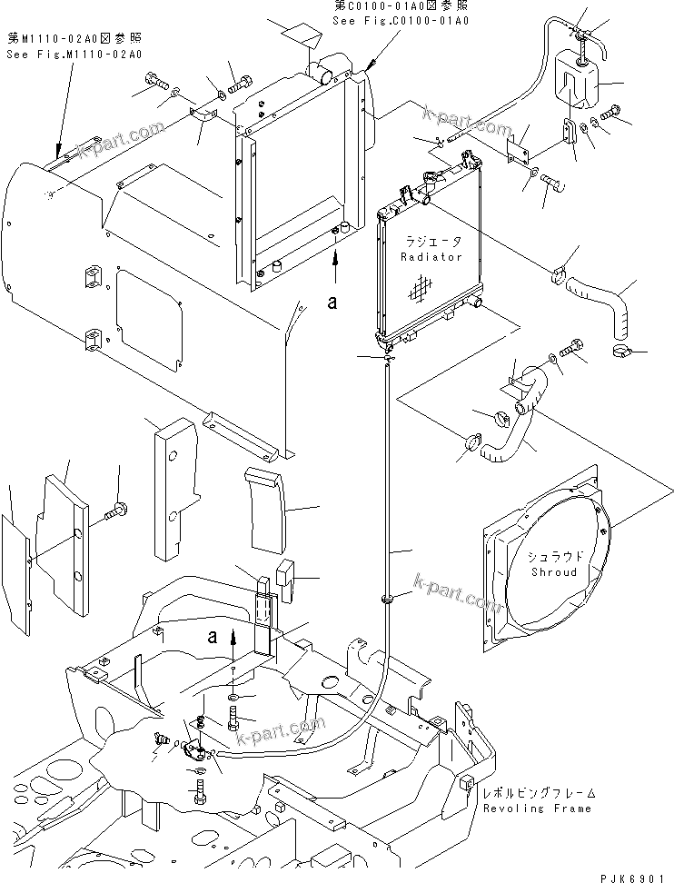 Komatsu parts book diagram for PC35R-8 S/N 35001-UP: COOLING (PIPING AND MOUNTING)(#37410-)