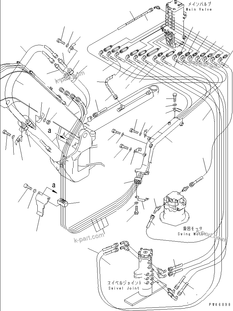 Komatsu parts book diagram for PC35R-8 S/N 35001-UP: ACTUATER LINE (MAIN LINE AND HOSE MOUNTING) (FOR PAT)(#35001-36887)