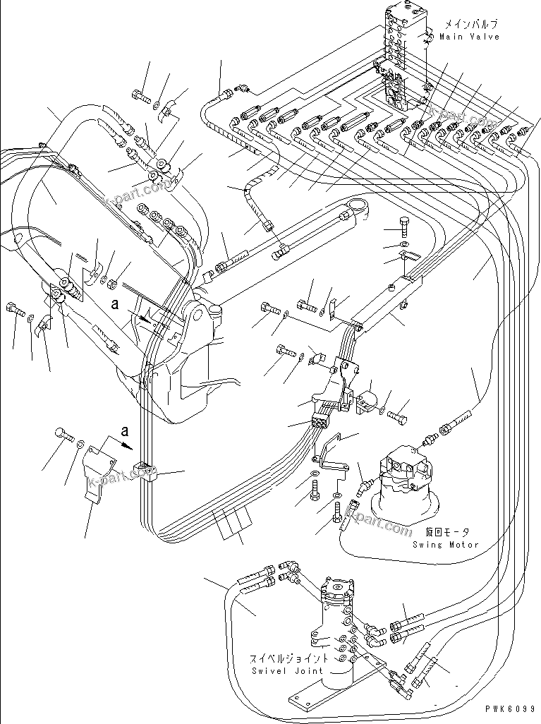 Komatsu parts book diagram for PC35R-8 S/N 35001-UP: ACTUATER LINE (MAIN LINE AND HOSE MOUNTING) (FOR PAT)(#36888-)