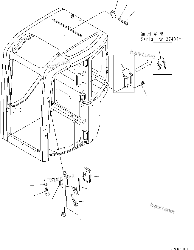 Komatsu parts book diagram for PC35R-8 S/N 35001-UP: OPERATOR'S CAB (LAMP ? HAMMER ? HANDLE AND MIRROR) (7/7)