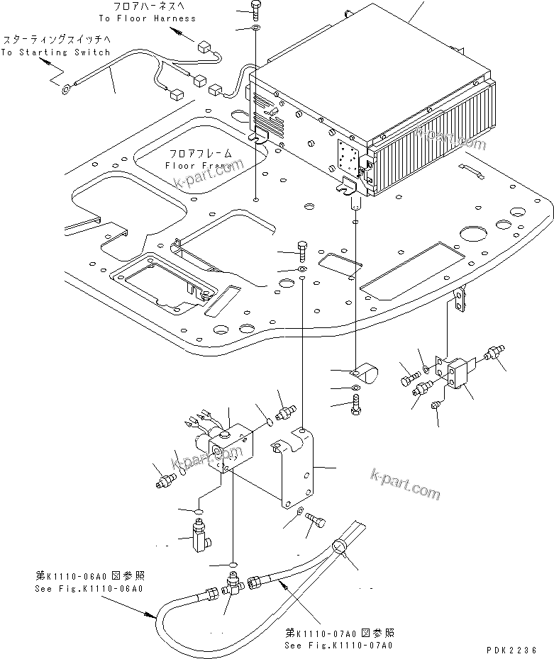 Komatsu parts book diagram for PC35R-8 S/N 35001-UP: FLOOR FRAME (SOLENOIDE VALVE AND AIR CONDITIONER)