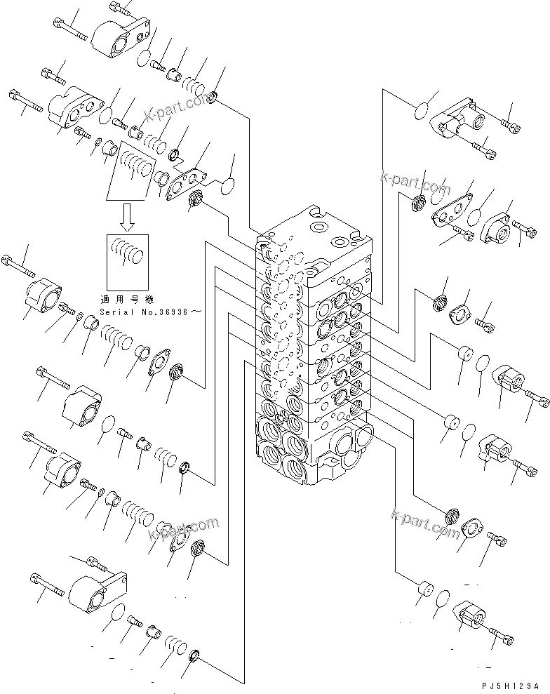 Komatsu parts book diagram for PC35R-8 S/N 35001-UP: MAIN VALVE (8-VALVE) (6/15)