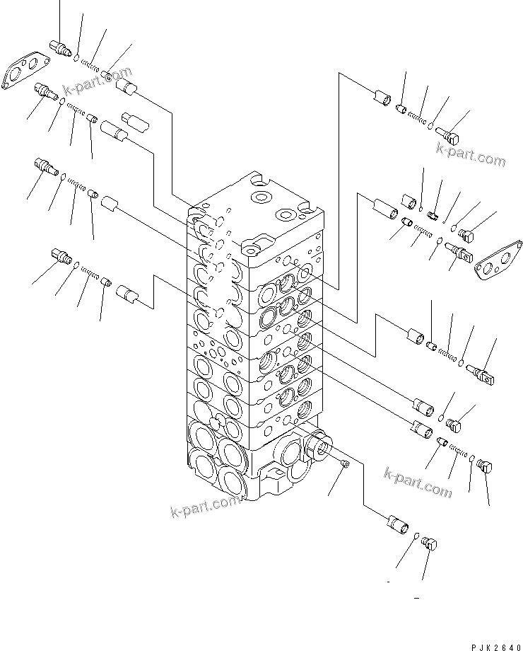 Komatsu parts book diagram for PC35R-8 S/N 35001-UP: MAIN VALVE (8-VALVE) (7/15)