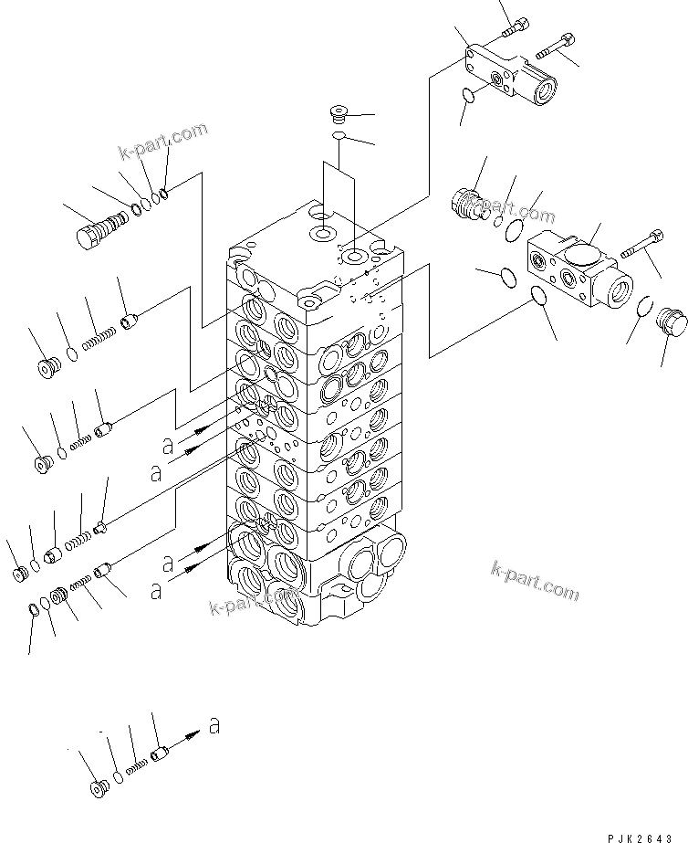 Komatsu parts book diagram for PC35R-8 S/N 35001-UP: MAIN VALVE (8-VALVE) (10/15)