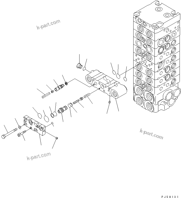 Komatsu parts book diagram for PC35R-8 S/N 35001-UP: MAIN VALVE (8-VALVE) (12/15)