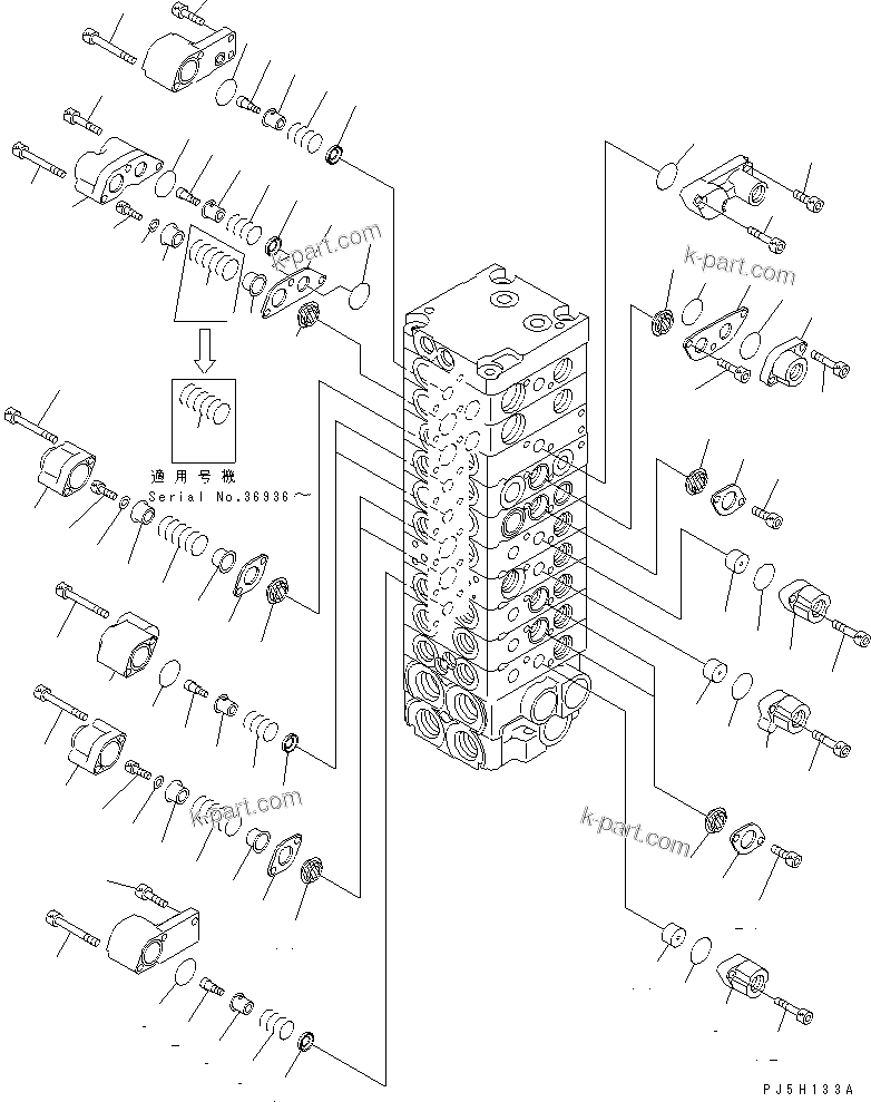 Komatsu parts book diagram for PC35R-8 S/N 35001-UP: MAIN VALVE (10-VALVE) (6/19)