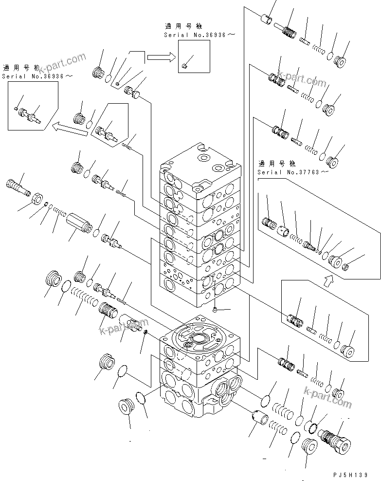 Komatsu parts book diagram for PC35R-8 S/N 35001-UP: MAIN VALVE (10-VALVE) (9/19)