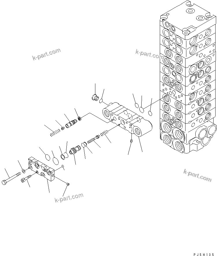 Komatsu parts book diagram for PC35R-8 S/N 35001-UP: MAIN VALVE (10-VALVE) (12/17)