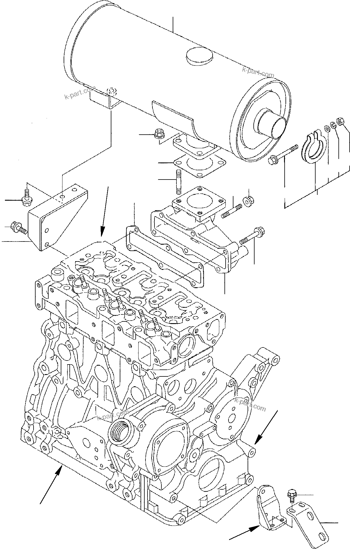 Komatsu parts book diagram for PC35R-8 S/N F20932-Up: EXHAUST MANIFOLD AND SILENCER