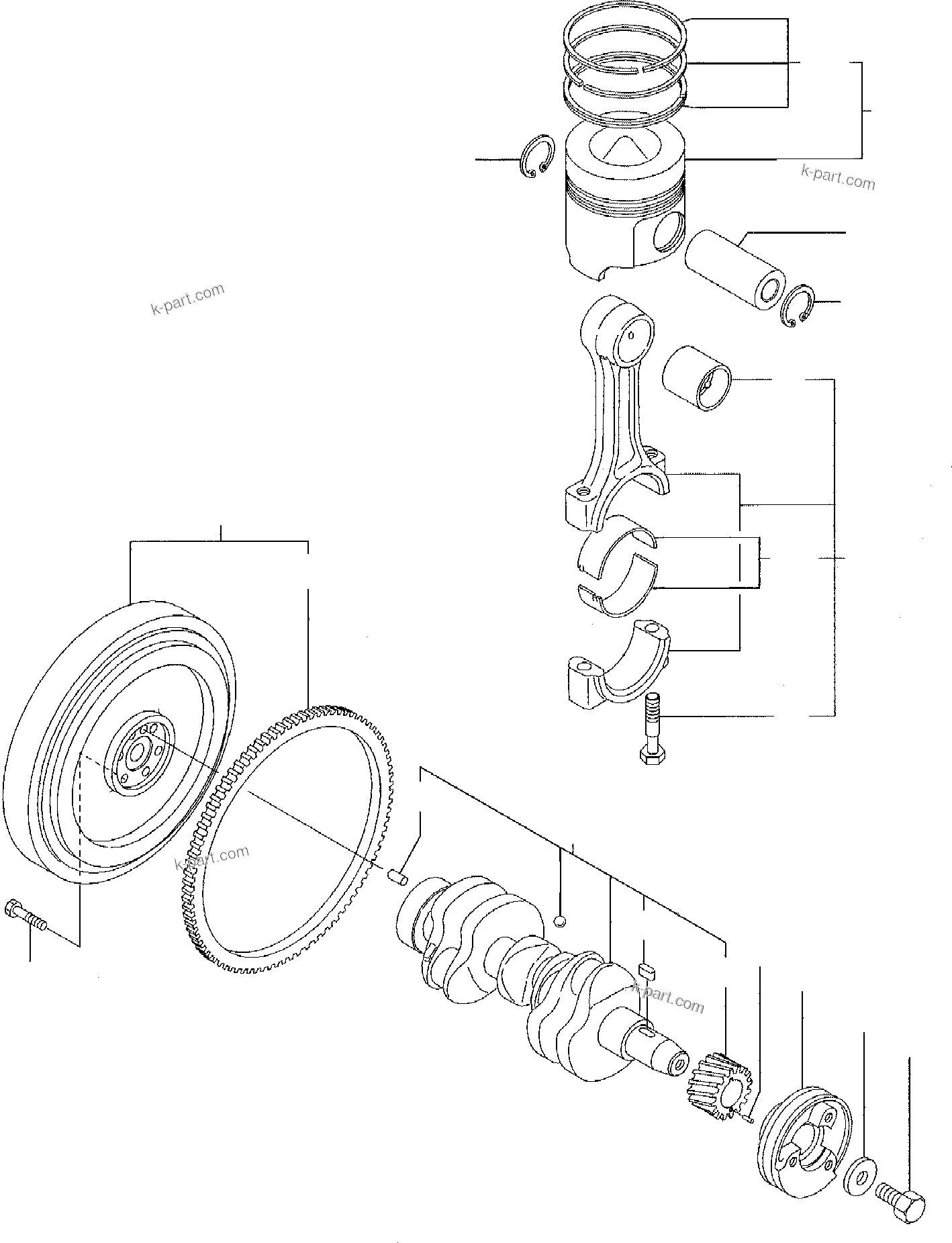 Komatsu parts book diagram for PC35R-8 S/N F20932-Up: CRANKSHAFT AND PISTON