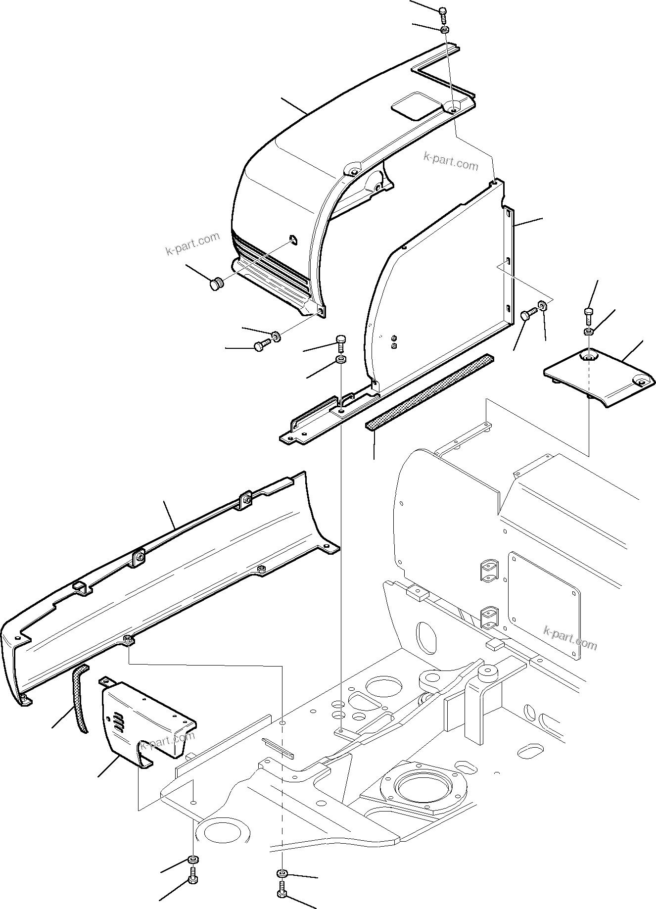 Komatsu parts book diagram for PC35R-8 S/N F20932-Up: RIGHT SIDE COVER