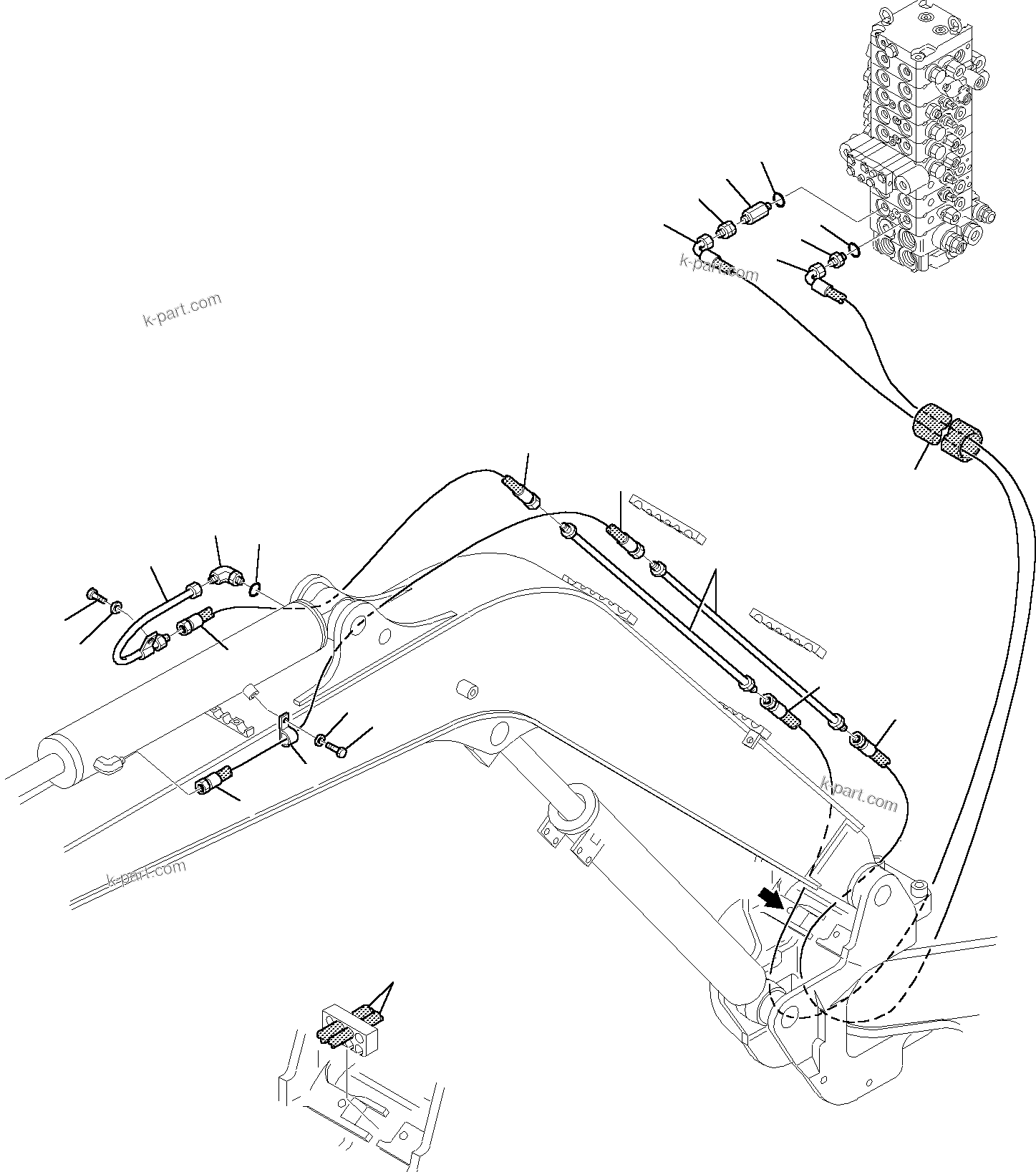 Komatsu parts book diagram for PC35R-8 S/N F20932-Up: HYDRAULIC PIPING (ARM CYLINDER LINE)