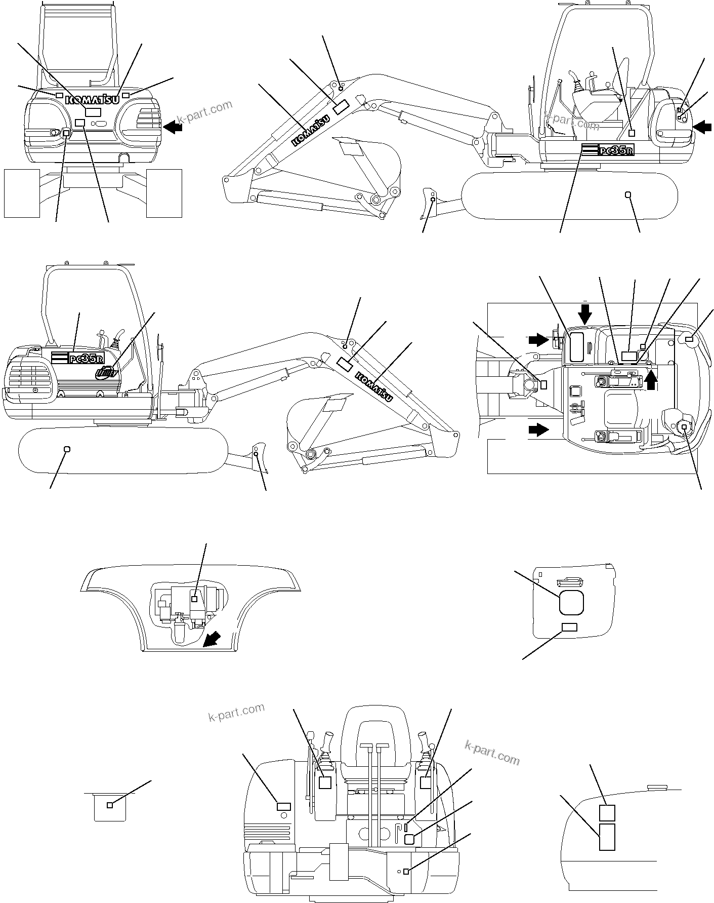 Komatsu parts book diagram for PC35R-8 S/N F20932-Up: MARK PLATE (CANOPY)