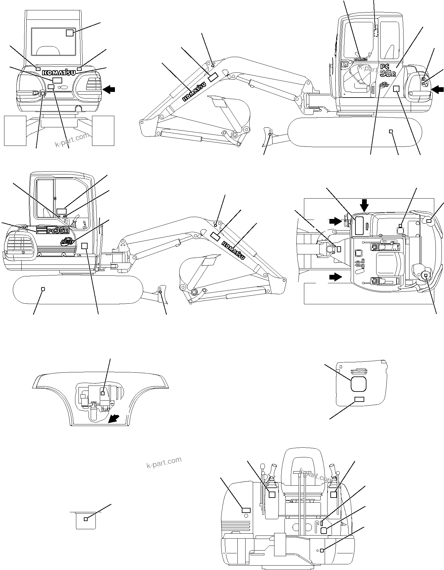 Komatsu parts book diagram for PC35R-8 S/N F20932-Up: MARK PLATE (CABIN)