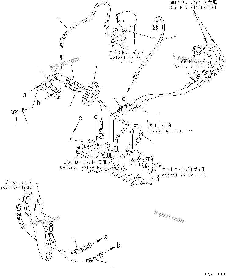 Komatsu parts book diagram for PC38UU-2 S/N 3001-UP: ACTUATOR LINE (BOOM ? SWING AND BLADE) (FOR POWER TILT MEVHANICAL ANGLE)