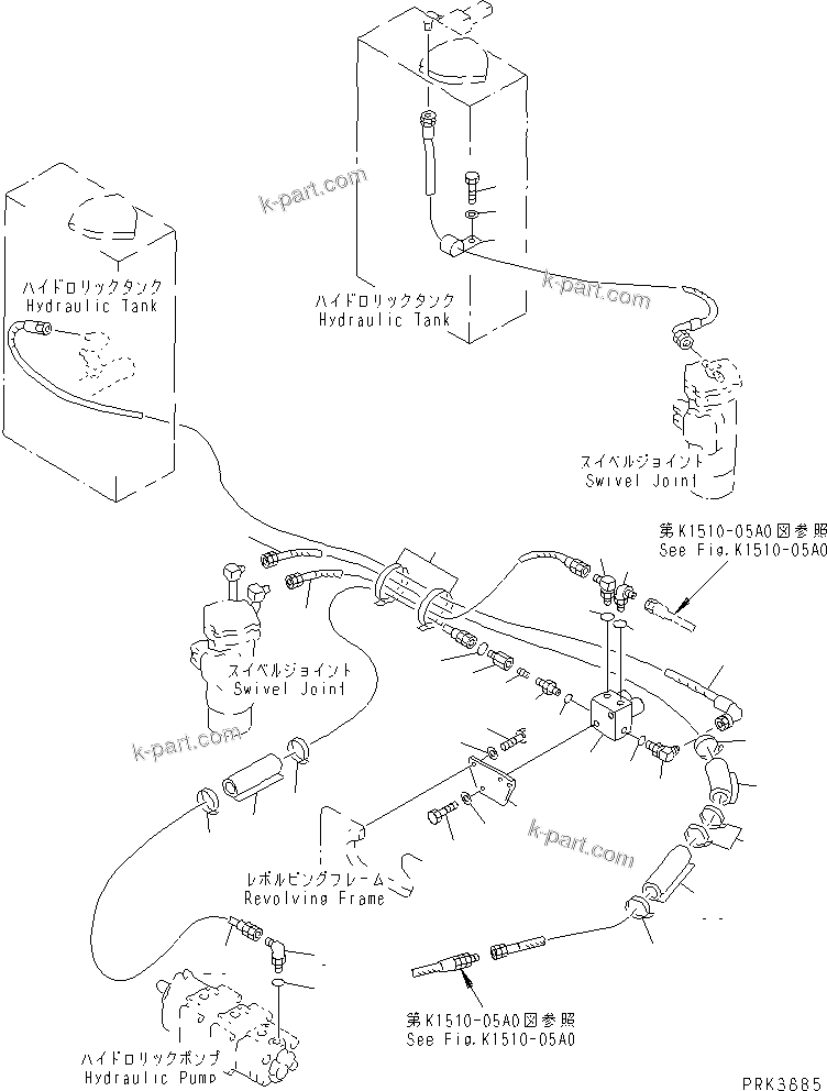 Komatsu parts book diagram for PC38UU-2 S/N 3001-UP: P.P.C. MAIN LINE (PUMP LINE)(#4483-)