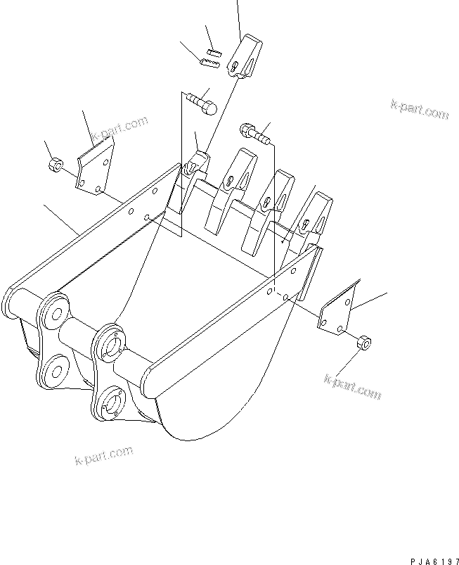 Komatsu parts book diagram for PC38UU-2 S/N 3001-UP: BUCKET ? 0.10M3 (MINI 0.18M3) WIDTH 600MM (VERTICAL PIN TYPE)(#4483-)