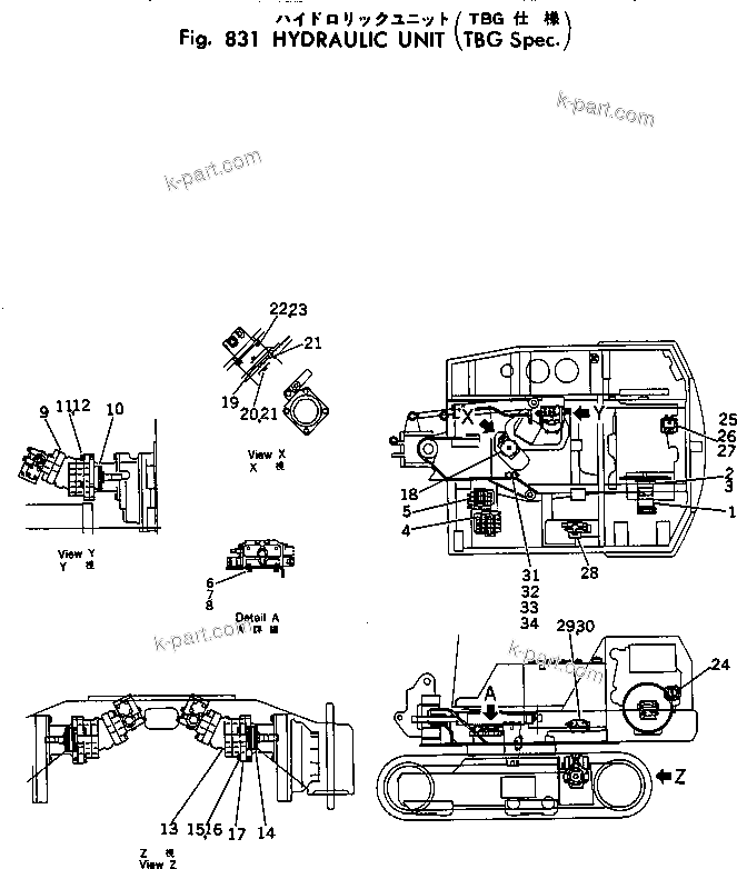 Komatsu parts book diagram for PC40-2 S/N 4501-UP: HYDRAULIC UNIT (TBG SPEC.)