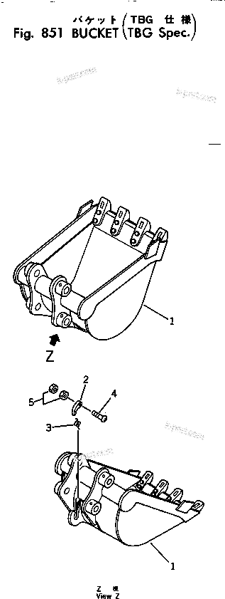 Komatsu parts book diagram for PC40-2 S/N 4501-UP: BUCKET (TBG SPEC.)