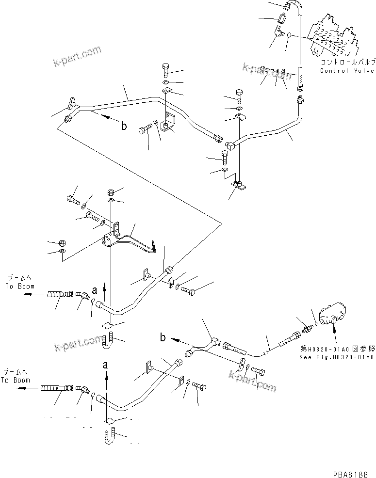 Komatsu parts book diagram for PC40-7 S/N 18001-UP: HYDRAULIC PIPING (ADDITIONAL PIPING LINE) (CHASSIS SIDE)         (FOR BREAKER ARM)(#24522-)