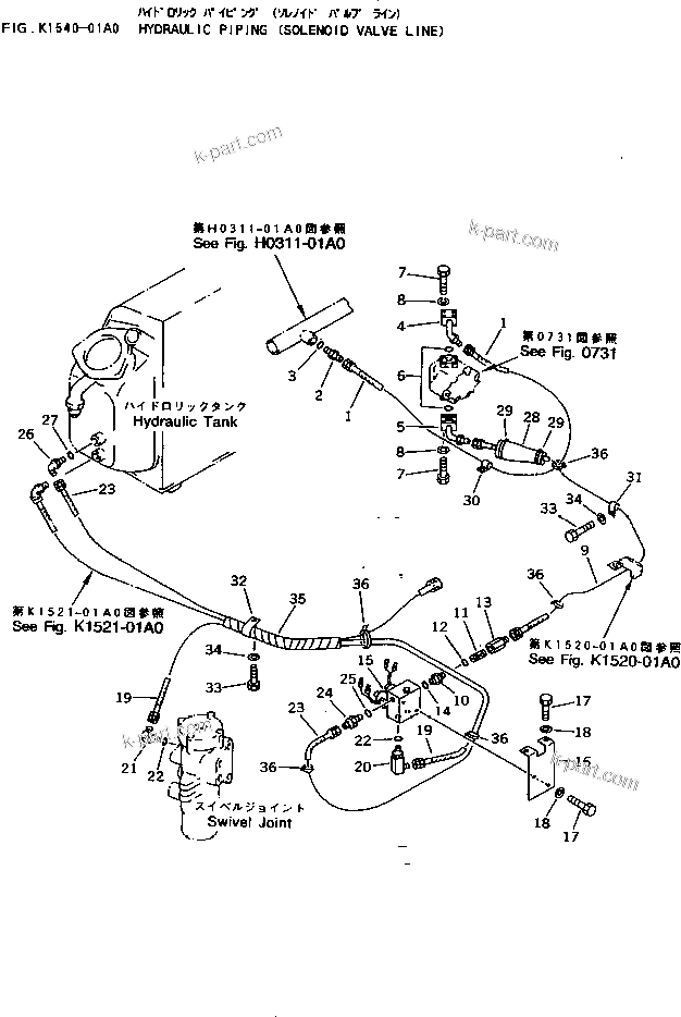 Komatsu parts book diagram for PC40-7 S/N 18001-UP: HYDRAULIC PIPING (SOLENOID VALVE LINE)