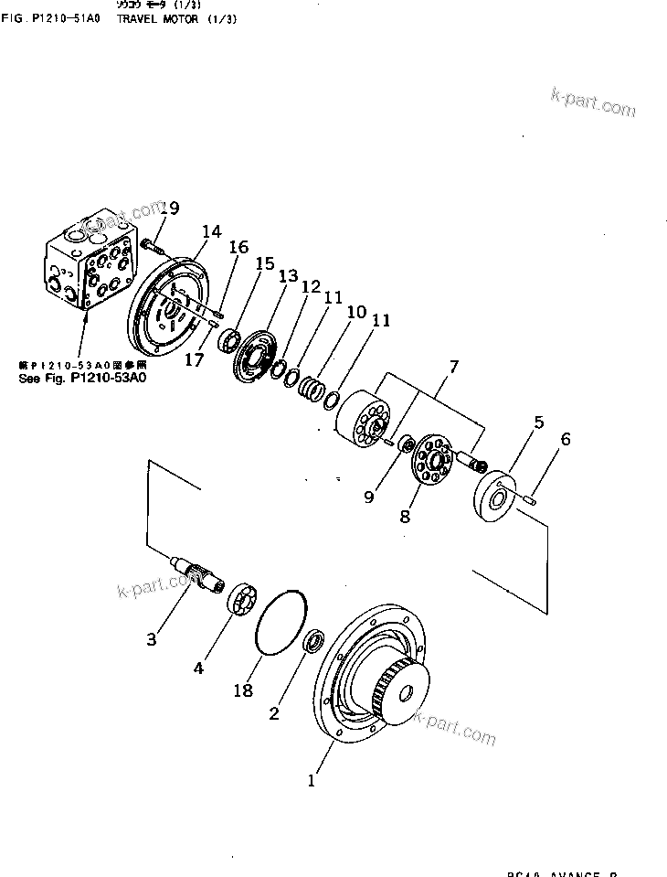 Komatsu parts book diagram for PC40-7 S/N 18001-UP: TRAVEL MOTOR (1/3)