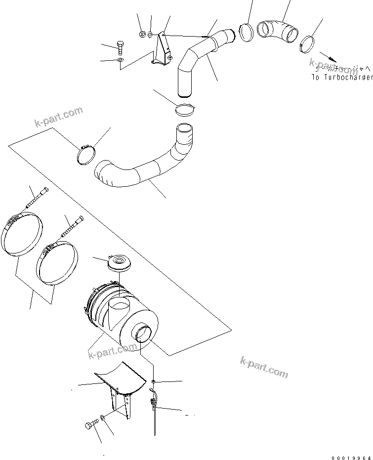 Komatsu parts book diagram for PC400-7-M1 S/N 50001-UP: AIR CLEANER CONNECTION (WITH FUEL SELF SUPPLY PUMP)