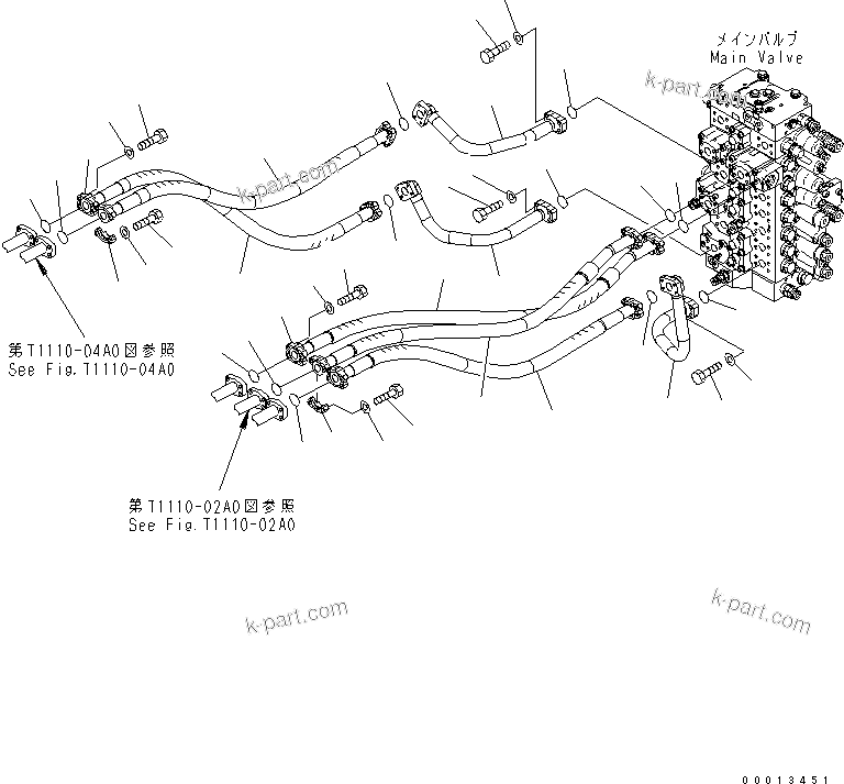 Komatsu parts book diagram for PC400-7-M1 S/N 50001-UP: ARM AND BUCKET LINES (WITH DRIFT PRIVENTIVE)