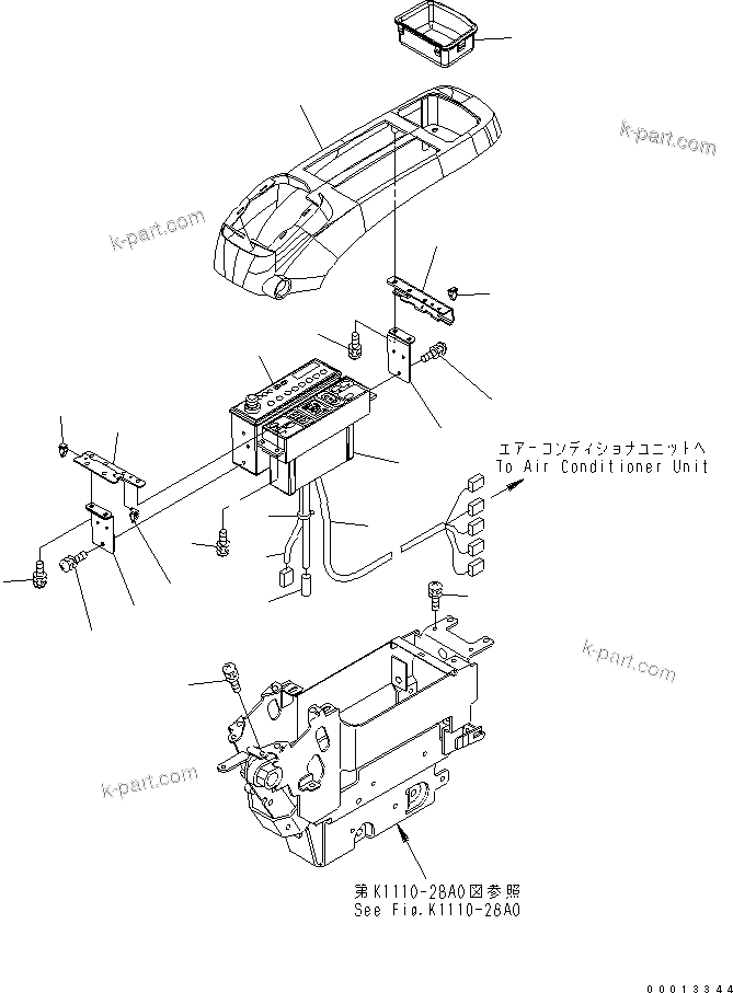 Komatsu parts book diagram for PC400-7-M1 S/N 50001-UP: FLOOR FRAME (OPERATOR'S CAB) (CONSOLE) (UPPER) (WITH AIR CONDITIONER AND RADIO) (L.H.)