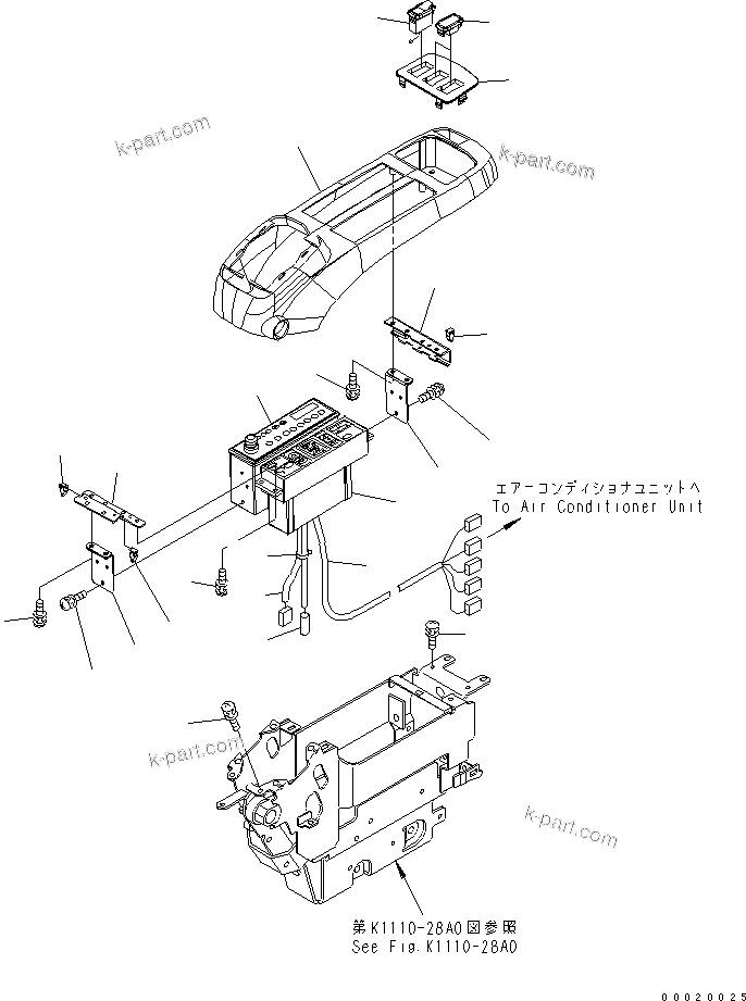 Komatsu parts book diagram for PC400-7-M1 S/N 50001-UP: FLOOR FRAME (OPERATOR'S CAB) (CONSOLE) (UPPER) (WITH AIR CONDITIONER AND RADIO) (L.H.) (WITH BEACON)