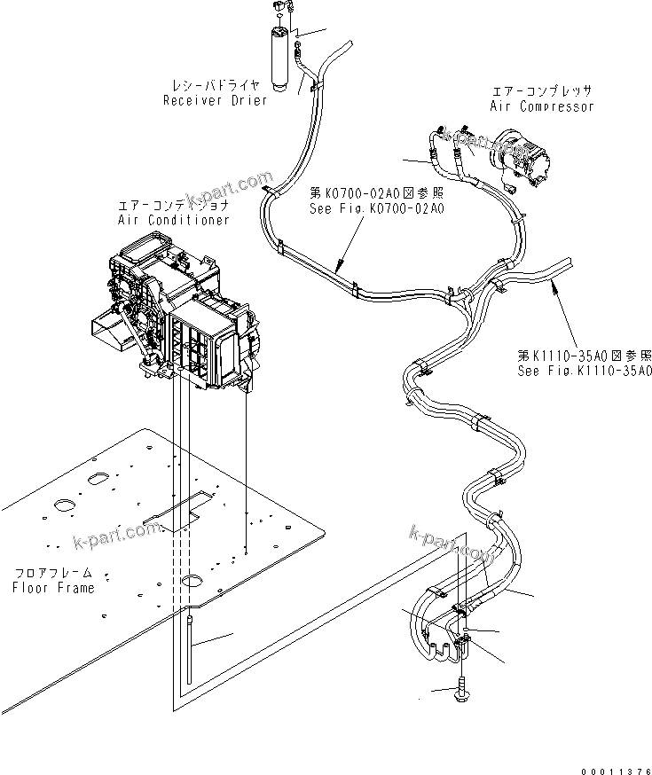 Komatsu parts book diagram for PC400-7-M1 S/N 50001-UP: FLOOR FRAME (OPERATOR'S CAB) (AIR CONDITIONER HOSE)