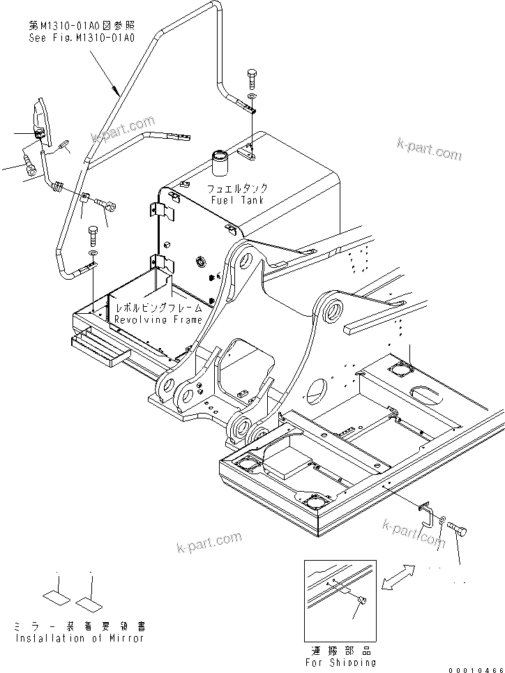 Komatsu parts book diagram for PC400-7-M1 S/N 50001-UP: REAR VIEW MIRROR ? R.H.