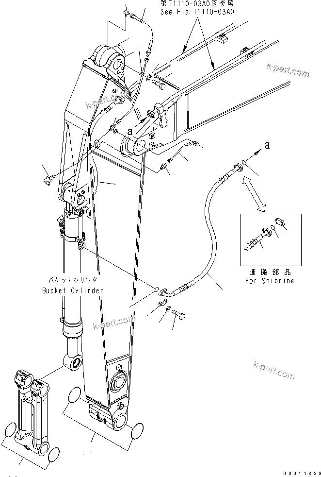 Komatsu parts book diagram for PC400-7-M1 S/N 50001-UP: ARM (BUCKET CYLINDER HOSE AND SPACER)