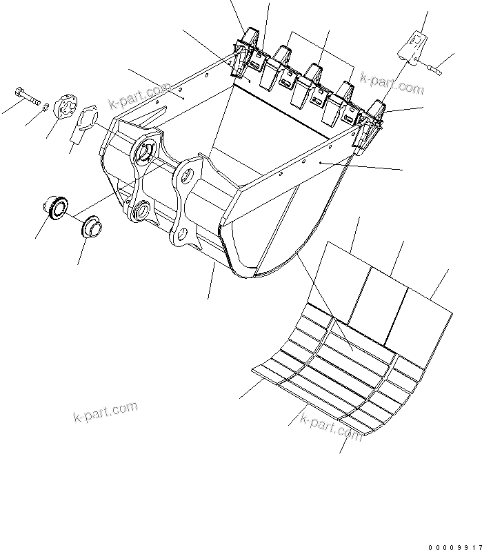 Komatsu parts book diagram for PC400-7-M1 S/N 50001-UP: BUCKET ? 1.9M3 ? 1438MM (HEAVY DUTY) (HORIZONTAL PIN TYPE)