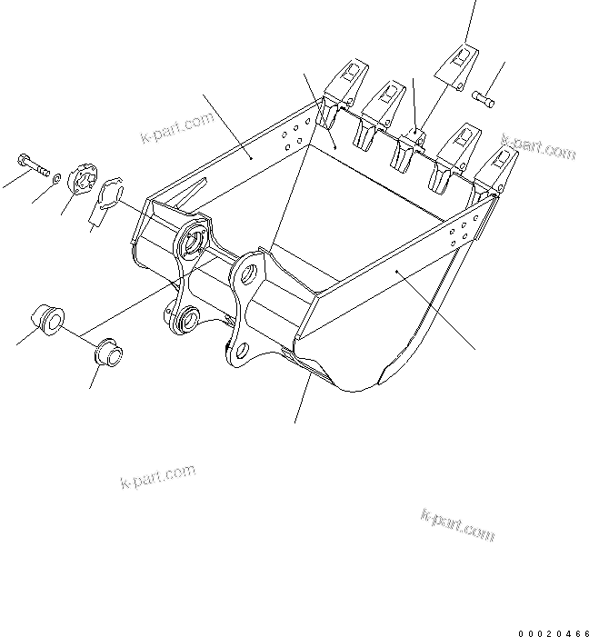 Komatsu parts book diagram for PC400-7-M1 S/N 50001-UP: BUCKET ? 1.9M3 ? 1474MM (HORIZONTAL PIN TYPE) (WITH ADJUSTING)