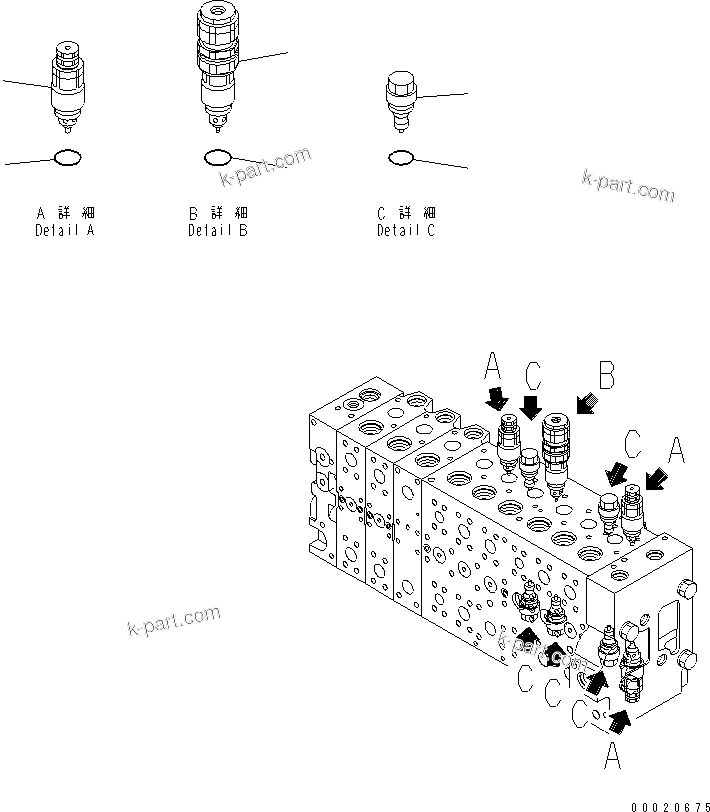 Komatsu parts book diagram for PC400-7-M1 S/N 50001-UP: MAIN VALVE (3-ACTUATOR) (12/25)