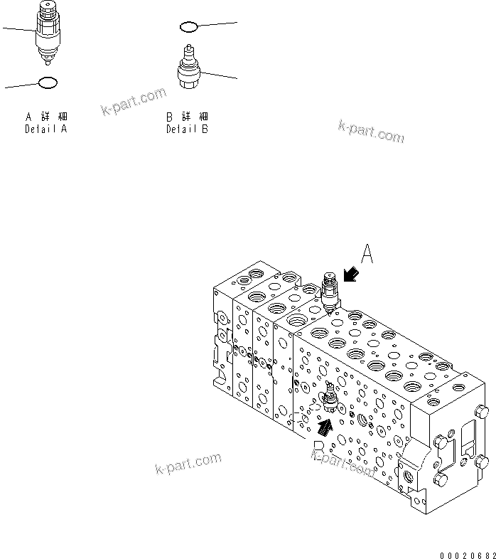 Komatsu parts book diagram for PC400-7-M1 S/N 50001-UP: MAIN VALVE (3-ACTUATOR) (19/25)
