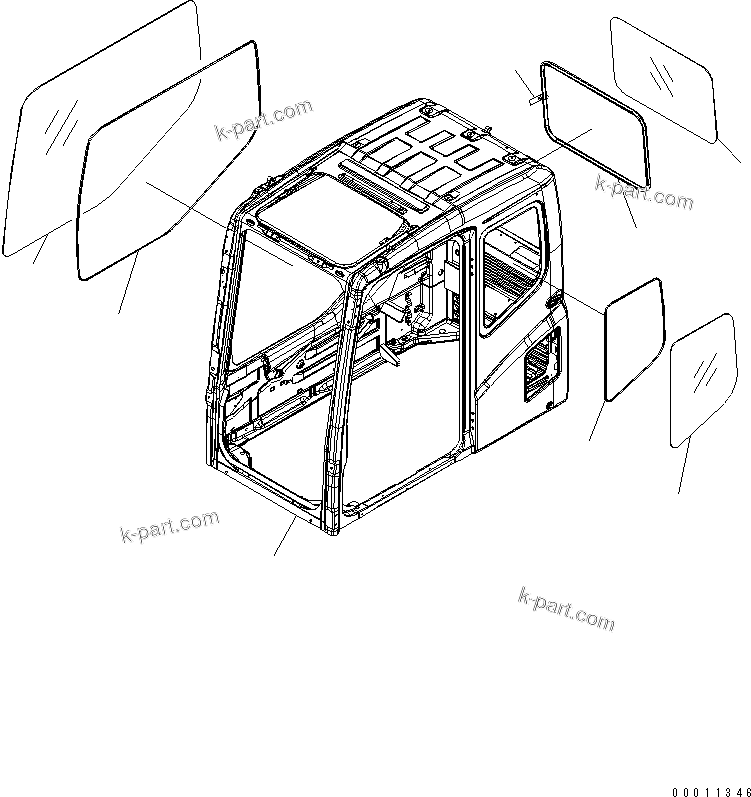 Komatsu parts book diagram for PC400-7E0 S/N 60001-UP (ecot3): FLOOR FRAME (OPERATOR'S CAB) (CAB) (FOR VANDALISM PROTECTION)