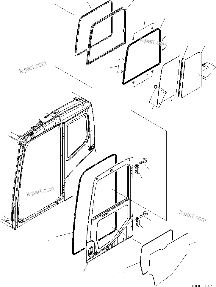 Komatsu parts book diagram for PC400-7E0 S/N 60001-UP (ecot3): FLOOR FRAME (OPERATOR'S CAB) (DOOR) (FOR U.S.A.)