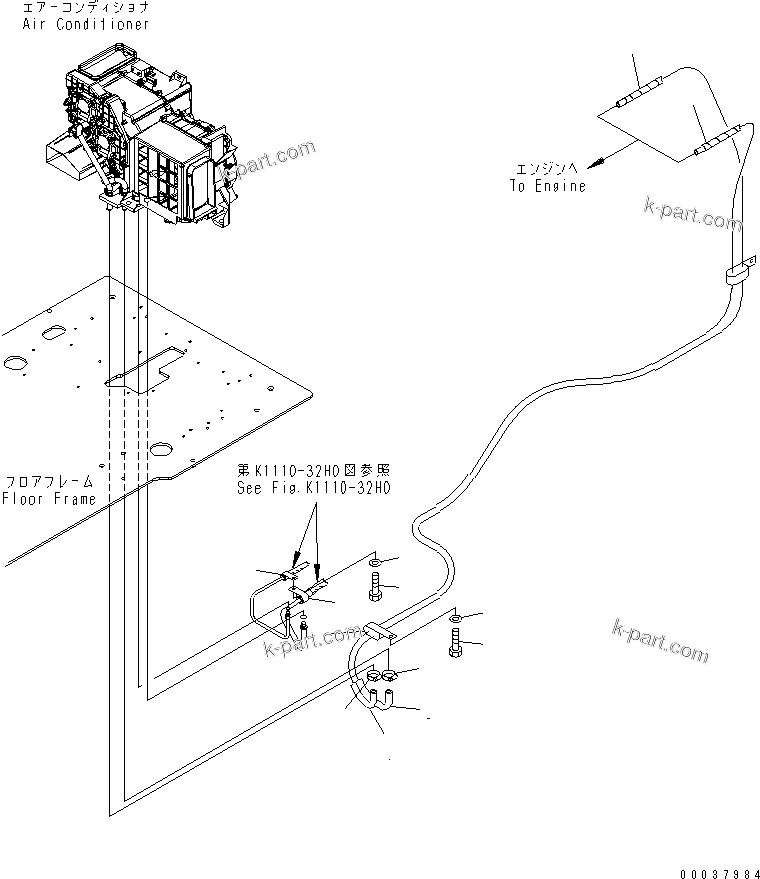 Komatsu parts book diagram for PC400-7E0 S/N 60001-UP (ecot3): FLOOR FRAME (OPERATOR'S CAB) (HEATER HOSE AND CLAMP) (WITH AIR CONDITIONER)