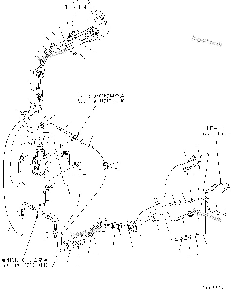 Komatsu parts book diagram for PC400-7E0 S/N 60001-UP (ecot3): TRAVEL PIPING (FOR VARIABLE GAUGE)